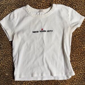 Brandy Melville John Galt White New York City Baby Tee T-Shirt Embroidered S